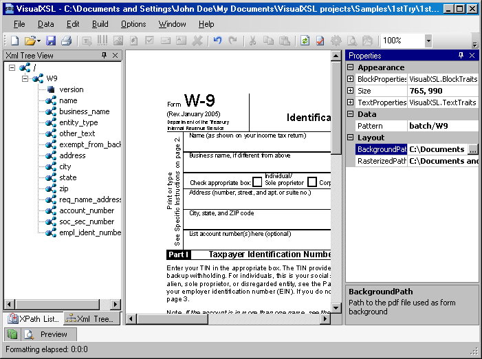 Application screenshot. Creating project